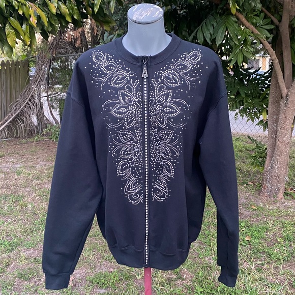 Jerzees Vintage Woman’s Rhinestone Zipper Jacket Size Medium - Picture 1 of 8